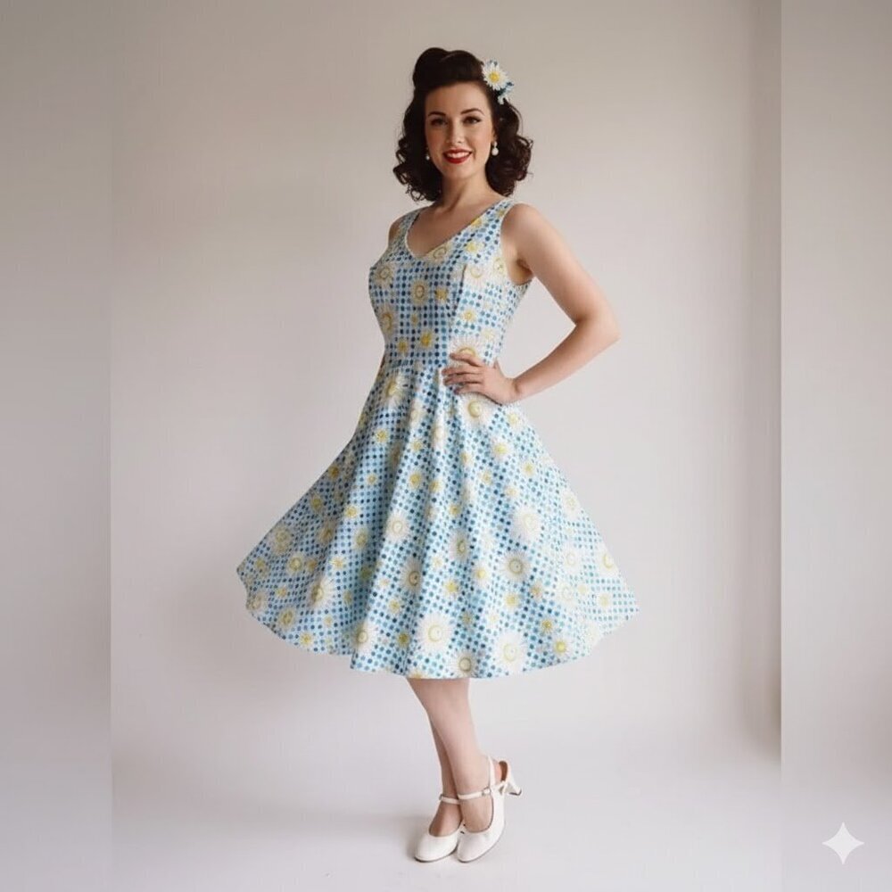 HELL BUNNY Sunshine 50's Rockabilly Pinup Swing Vintage Day Dress Medium - Picture 1 of 9